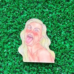 Wild Free Spirit Blonde Tongue Girl Acrylic Pin/ Brooch Lapel